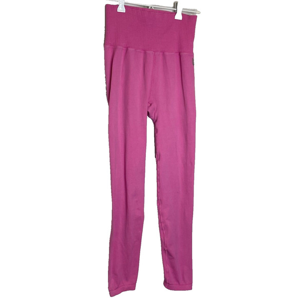 Women's Small Free People Movement Pink Ribbed Ruched Active Leggingsoo - Picture 2 of 5